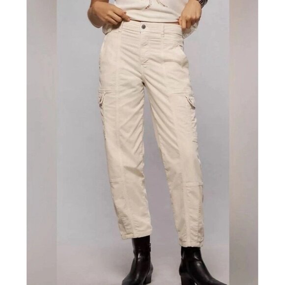 Anthropologie The Carson Utility Barrel Cargo Pants Size 8 Corduroy Ivory - Picture 2 of 14